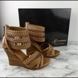 ———SOLD———Camel colored leather wedges